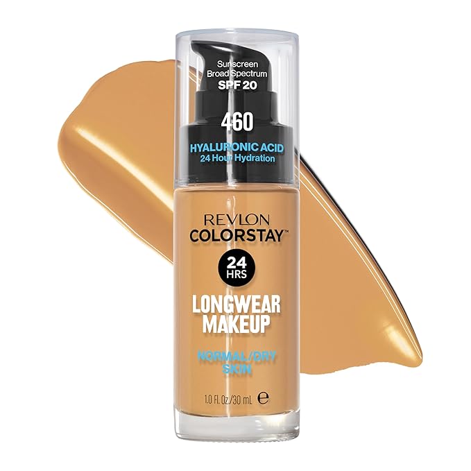 Revlon Liquid Foundation, ColorStay Face Makeup for Normal & Dry Skin, SPF 20, Longwear Medium-Full Coverage with Natural Finish, 460 Macadamia, 1 Fl Oz