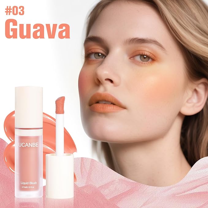 Matte Liquid Blush for Cheeks, High Pigment Buildable Cream Blush, Long-Lasting Natural Glow - Hydrating Formula Lightweight Makeup Radiant Flushed Cheeks (03 Guava)
