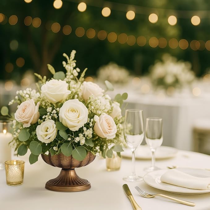 Distressed Gold Metal Compote Bowl Compote Vase Centerpieces for Table Pedestal Vase for Wedding Birthday Party Anniversary Indoor Outdoor Activity, 8 Diameter(Distressed Gold,10 Pcs)
