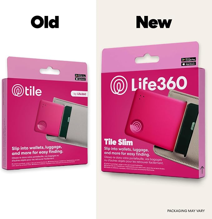 Life360 Tile Slim - Wallet Finder, Bluetooth Tracker and Item Locator for Luggage Tags, Passports and More. Both iOS and Android Compatible. Phone Finder. 1-Pack (Pink Punch)