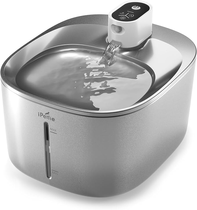 iPettie Runway Wireless Pump Cat Water Fountain with 4 Filters - Waterproof Self-Contained Battery, Stainless Steel, 1.1 Gal/135oz, Motion Sensor, 5-Stage Filtration for Pets, Upgraded Cordless