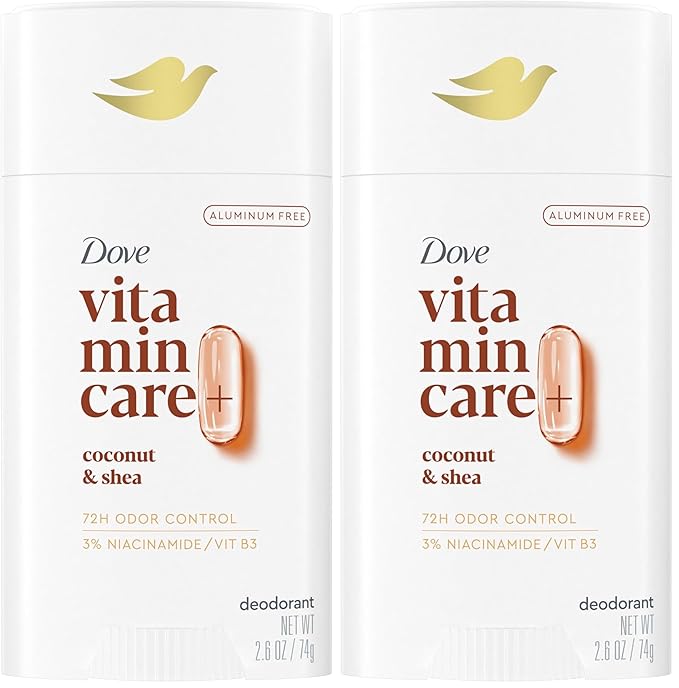 Dove VitaminCare+ Aluminum Free Deodorant Stick for 72H Odor Protection Coconut & Shea Breathable Deodorant for Women 2.6 oz,(Pack of 2)
