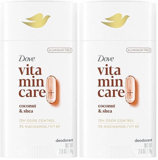 Dove VitaminCare+ Aluminum Free Deodorant Stick for 72H Odor Protection Coconut & Shea Breathable Deodorant for Women 2.6 oz,(Pack of 2)