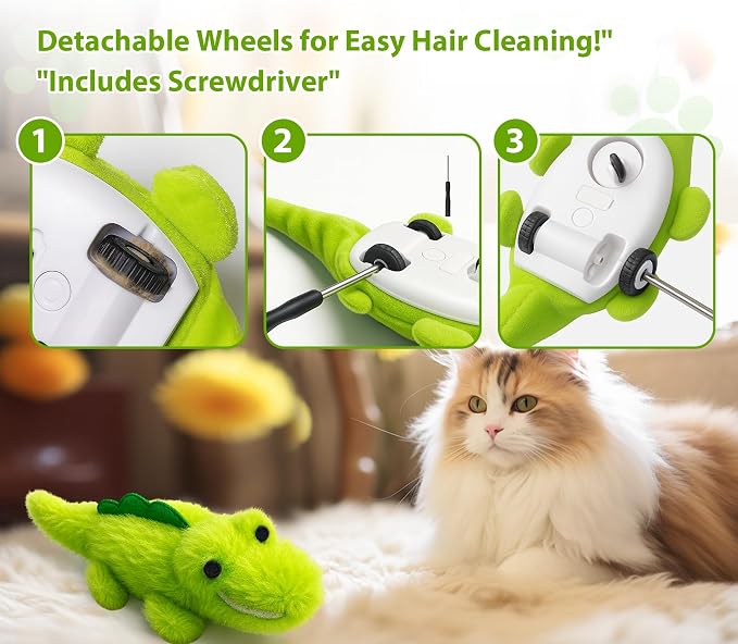 Interactive Cat Toys for Indoor Cats – Auto Moving Alligator with 360° Random Movement & Tail Wagging, Rechargeable Cat Exercise Toy with Catnip, Self-Play Fun for Bored Adult Cats-Plush