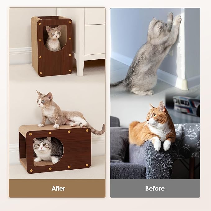 EHEYCIGA Cardboard Cat Scratcher House, 17-Inch Cat Scratch pad, Dark Brown | Cat Scratching Board for Indoor Kitten Cats, High-density Corrugated Paper, Multi-function, Anti-scratch, Easy Install