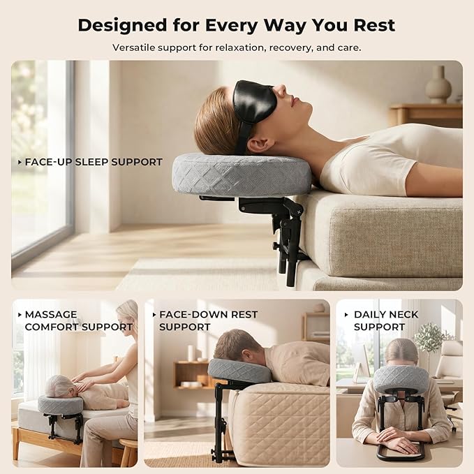 Freebody Massage Headrest for Bed, Adjustable Massage Face Cradle at Home,18" Height Massage Head Holder for Sleeping Mattress, Portable Massage Pillow Face Cradle, Grey