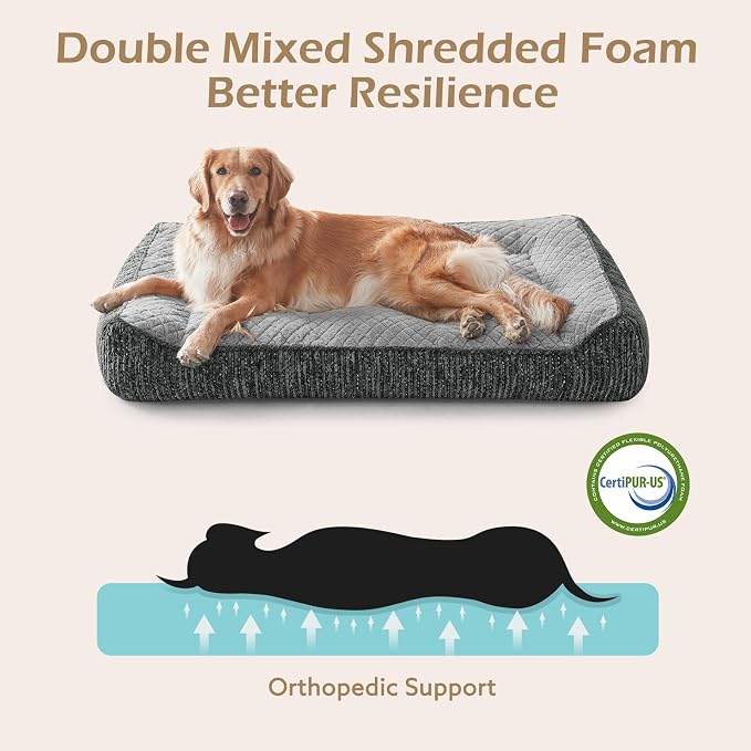 JOEJOY XL Orthopedic Dog Bed for Large Dogs - Extra Thick Foam Pet Bed Sofa with Bolster Sides, Large Sized Dog Couch Bed with Removable Washable Cover, Non-Slip Bottom, Light Grey(45"x32")