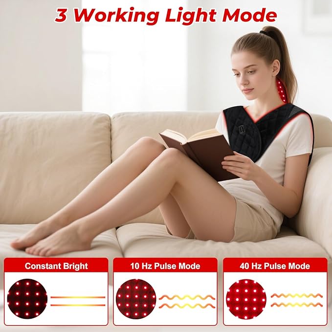 Cholas Red Light Therapy for Shoulder Back Neck, 3-in-1 Near Infrared Red Light Therapy for Body, 660nm and 850nm Wearable Red Light Pad with 3 Light Modes, 5 Brightness, 9 Timer for Office Home Use