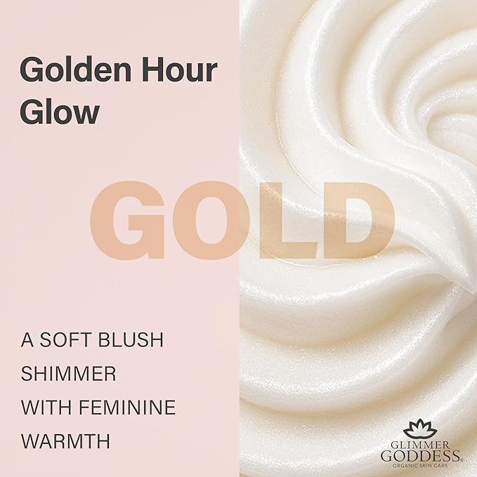 Glimmer Goddess Shimmer Body Butter with Organic Whipped Shea Butter for Hydration, Moisturizing & Silky Natural Glow - Gold Super, 2 oz