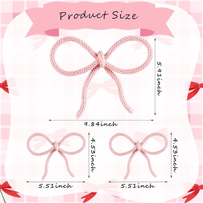 Barydat 6 Pcs Pink Bow Wall Decor Coquette Bow Nursery Decor for Girls Women Back to School Dormitory Decoration Aesthetic Woven Macrame Wall Hanging for Bedroom Classroom Home Dorm Baby Shower