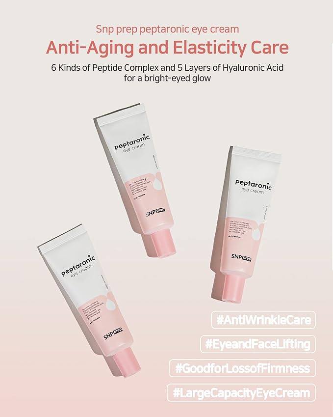 Snp 6 Peptides + 5 Hyaluronic Acid Eye Cream | Moisturizing & Soothing Under Eye Cream for Dark Circles and Puffiness | Korean Skincare Eye Repair Lotion | Peptaronic | 1.69 Fl Oz