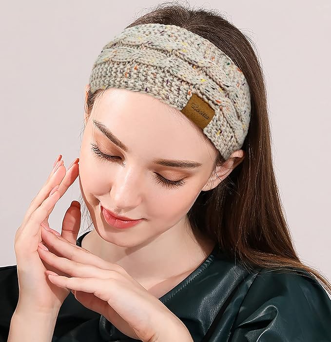 Loritta 2 Pack Headbands for Women Winter Warm Cable Knit Ear Warmer Thick Head Wrap Fuzzy Fleece Lined Gifts