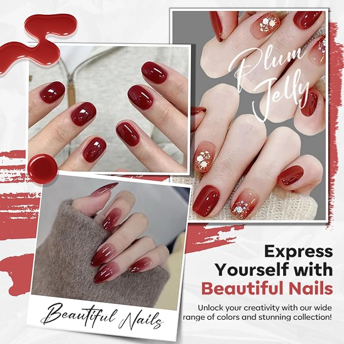 modelones Jelly Red Nail Polish, Valentines Sheer Dark Red Clear Semi-Transparent 15 ml Quick Dry Nail Lacquer Strengthener Long Last Finger Toe Nail Art DIY Manicure Gift for Women Girls