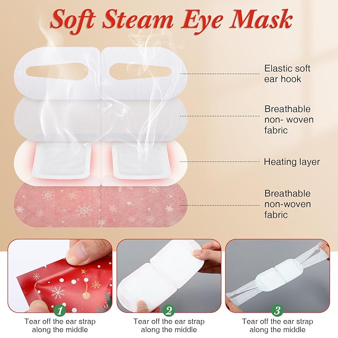 Demissle 36 Pack Christmas Steam Eye Masks Bulk for Dry Eyes Disposable Eyes Masks Cover Self Heating Red and Green Moist Heat Eyemasks Holiday Warm Eye Compress Gift for Women Home Office Travel