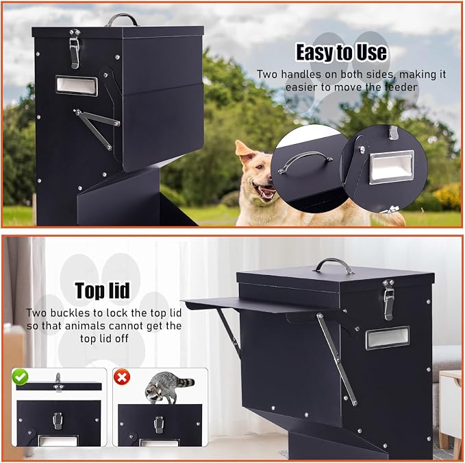 Outdoor Automatic Dog Feeder Large Breed 25 lbs Gravity Dog Feeder | Galvanized Metal Self Feeding Dog Food Dispenser Hanging Pet Food Feeders for Dogs Chickens and Farm Animals
