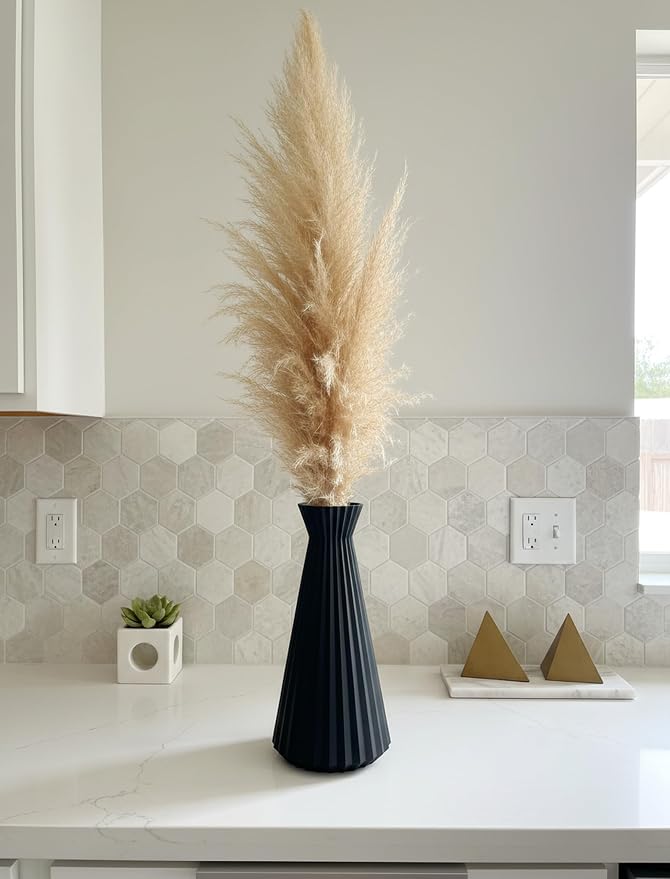 Modern Geometric Decorative Vase, 10" Tall Matte Blue Gray Vase for Pampas Grass, Minimalist Contemporary Home Decor for Living Room, Dining Table, Shelf, Coffee Table & Office.