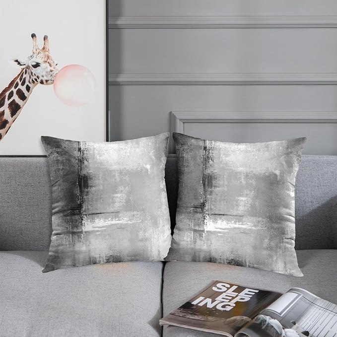 Emvency Throw Pillow Covers Set of 2, 18 x 18 Inch, Beige Abstract | Retro Grey Outdoor Decorative Square Pillow Cases Couch Cushion Case for Couch Bed Sofa Living Room Home Decor