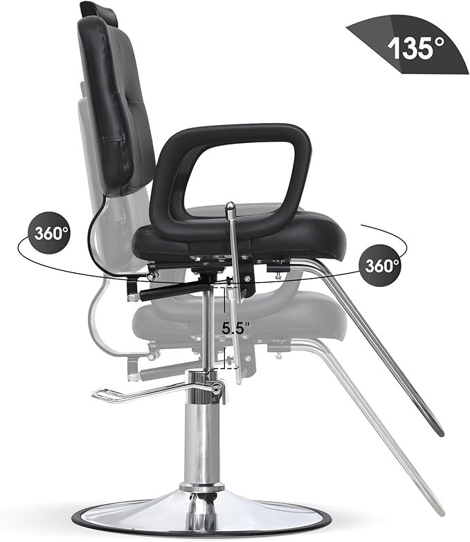 BarberPub Reclining Hydraulic Barber Chair Salon Beauty Spa Shampoo Equipment 2059 (Black)