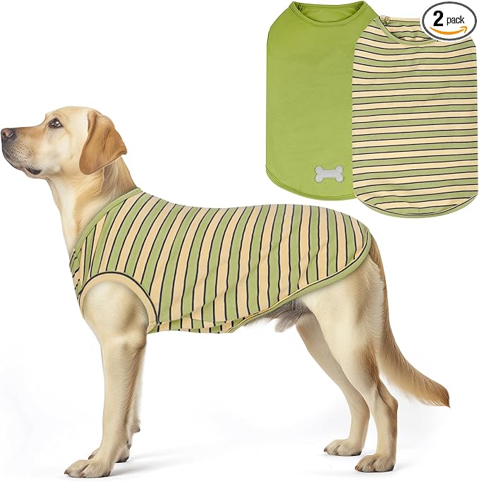KYEESE 2Pack Cotton Dog Shirt for Medium Large Dogs Soft Striped Tank Top | Reflective for Safety, Lightweight & Breathable, Gentle on Sensitive Skin, Stretchy & Free to Move, Comfortable Daily Wear
