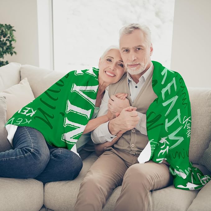 Personalized Green Theme Custom Soft Flannel Fleece Throw Blanket with Name for Men, Women, Kids - Customized Name Gifts for Special Occasions