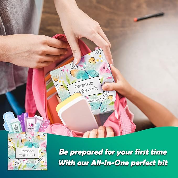 Butterfly Style Menstrual Kit All-in-One 100 Pack | Convenience on The Go | Period Kit Pack for Travelling, Tweens & Teenagers or just When You’re Out | Individually Wrapped Feminine Hygiene Product