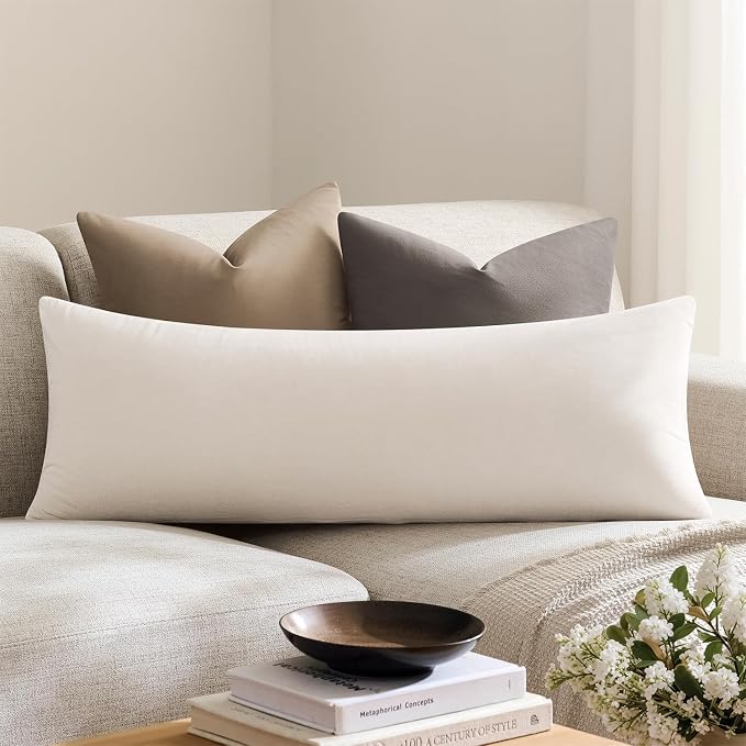 Throw Pillow Covers Lumbar 14x36 Inch Velvet Pillow Covers, Soft Decorative White Pack of 1 Long Pillow Case for Couch Cushion Chair Sofa Bed Living Room, Home Boho Decor