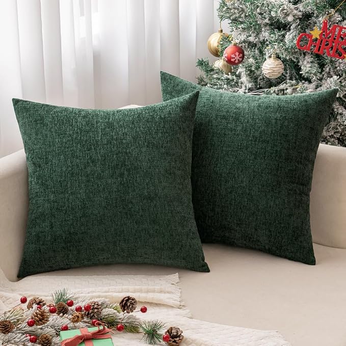 MIULEE Soft Chenille Throw Pillow Covers Green 20x20 Inch Pack of 2 | Modern Home Decor, Classic Decorative Pillows, Solid Dyed Cases, Boho Couch Cushion Covers for Sofa Bed Living Room