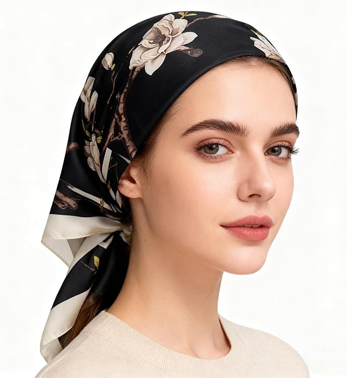 K-Elewon Large Square Scarf 43" Silk Scarf Fashion Scarves Silk Feeling Hair Wrapping Scarfs Night Sleeping Headscarf