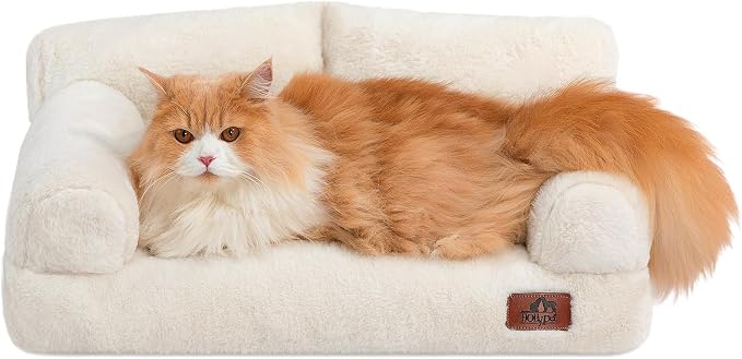 Hollypet Small Dog Large Cat Bed Puppy Couch Beds for Pets up to 25 lbs | Fluffy Dog Cat Couch Plush Soft Warming Pets Beds with Machine Washable Cover and Non-Slip Bottom