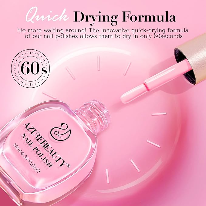 AZUREBEAUTY Nail Polish Set, 4 Colors Pastel Spring Macarons Pink Blue Green Yellow Quick Dry Natural Easter Gift Fingernail Lacquer Strengthening Kit with Top Coat DIY Salon at Home