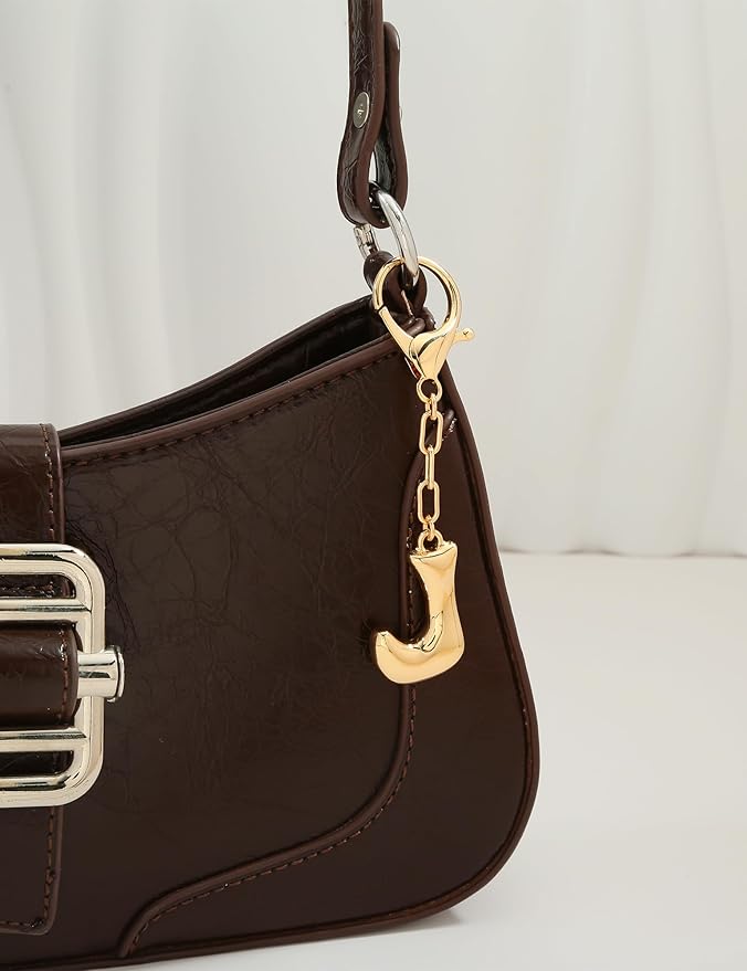 WOWORAMA Initial Letter Keychain for Women Chunky Gold Bubble Letter Bag Charm Purse Charm Personalized Keyrings Accessories