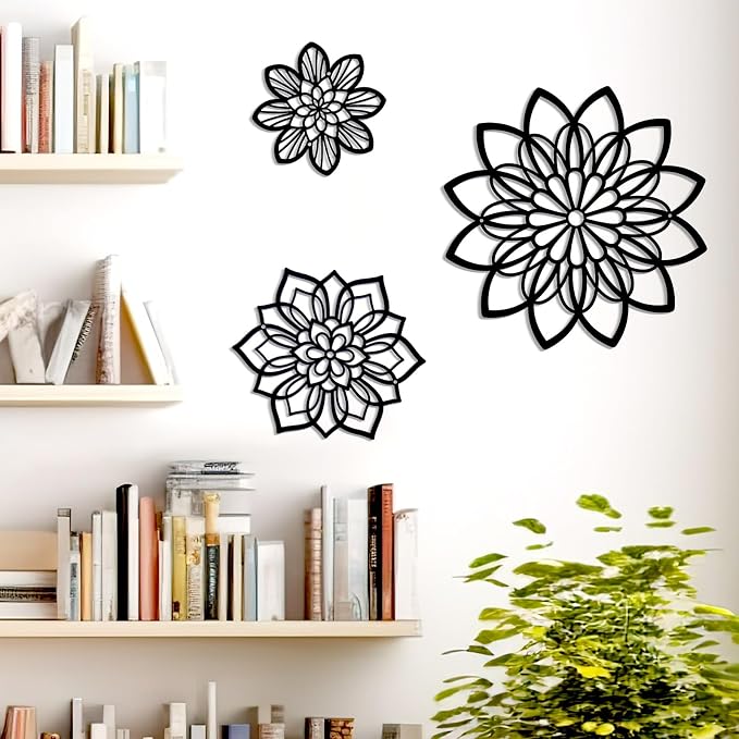 Zzbakress 3 Pcs Metal Flowers Wall Art Bathroom Wall Decor (Black Elegant) | Farmhouse Flower Bathroom Decor Wall Decorations For Bathroom, Living Room, Office, Kitchen, Hallway And Outdoor