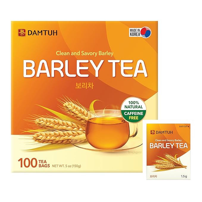 Damtuh Korean Roasted Barley Tea Bags, Caffeine-Free, 100 Count | Value Pack 100 Bags | Boricha | Mugicha | All Natural | Sugar-Free | Vegan | Hot or Iced | Nutty Flavor