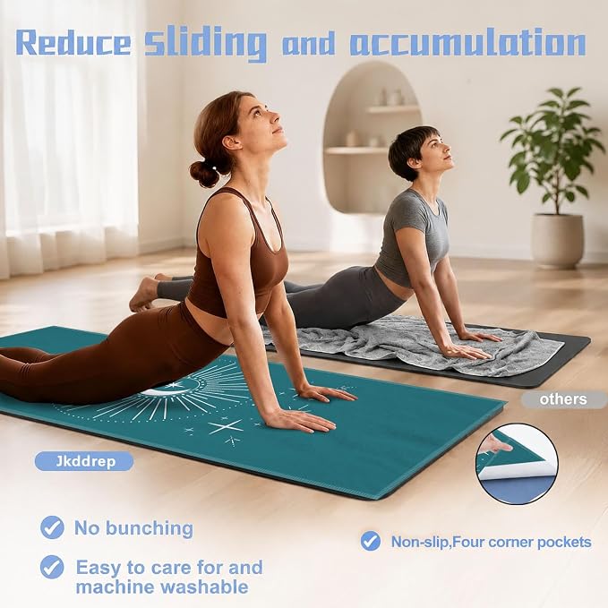 Yoga Mat Towel, Hot Yoga Non Slip with 4 Corner Pockets, 70 x 26 in | Soft Absorbent Microfiber With Four Corner Pockets, Fits Over Yoga Mats For Hot Yoga, Pilates, Gym, And Travel
