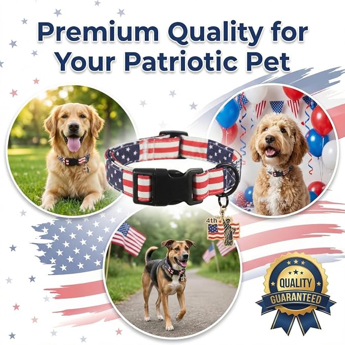 Patriotic Dog Collar, Boy Dog Collar with American Flag Pattern, Adjustable American Flag Collar for 4th of July Occasion & Daily Walking, Fits Puppy and Small Breeds