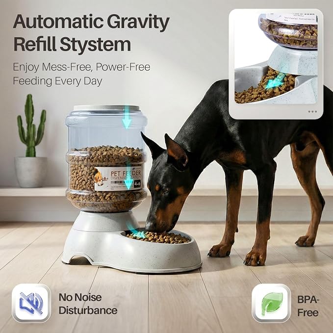 Flexzion Gravity Pet Feeder, Dog and Cat Food Dispenser, 1-Gallon Capacity | Self-Replenishing Dry Food Station with Non-Skid Feet and a Carry Handle; Holds Approximately 4-6 Lb Of Kibble