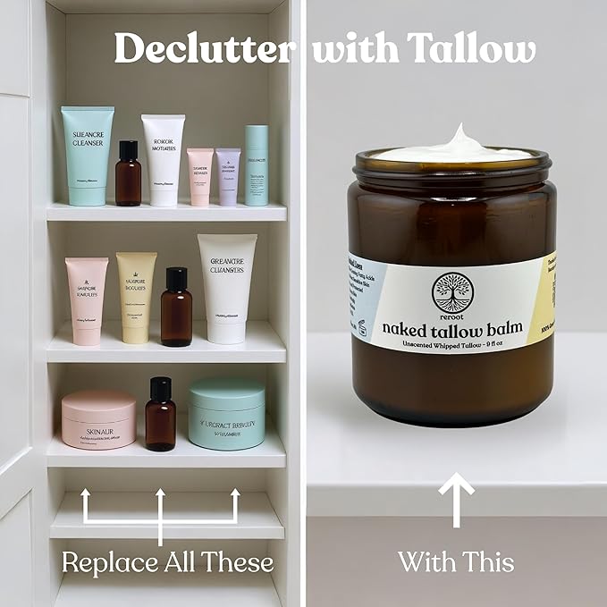 Beef Tallow for Skin - NAKED TALLOW BALM I 1 Ingredient - 100% Grass Fed Beef Tallow | Whole Body & Face | Whipped & UNSCENTED for Sensititve Dry Skin, Babies, Eczema, Psoriasis, Rosacea