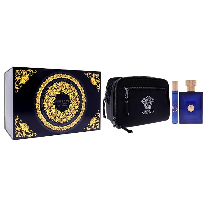 Dylan Blue by Versace for Men - 3 Pc Gift Set 3.4oz EDT Spray, 10ml EDT Spray, Blue Pouch