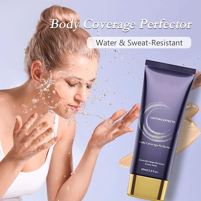 Body Makeup, Body Coverage Perfector & Complexion Perfector with Powder puff, Sweat-Resistant Transfer-Resistant Leg & Body Foundation, Tattoo Cover Up, Natural Radiant Finish,60ml-(2pcs)