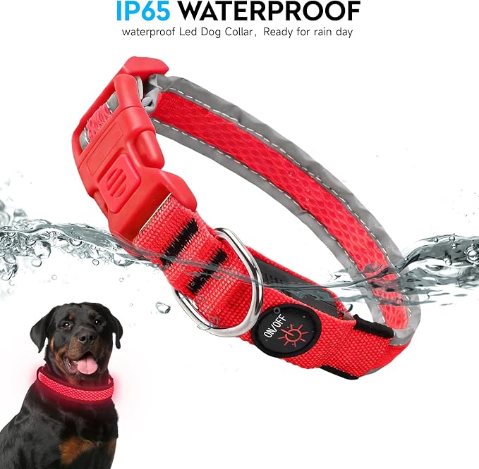 LED Dog Collar, Light Up Dog Collar,for Night Walking(Medium,Red) | Adjustable,Bright RGB 7 Colors Light Glowing Collar,Waterproof,Nylon,Soft,For Medium and Large Dogs,USB C to Charge