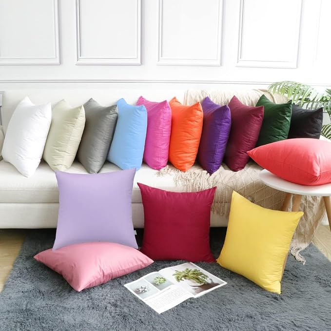 4-Pack 100% Cotton Comfortable Solid Decorative Throw Pillow Case,Thmyo Square Cushion Cover Pillowcase Sublimation Blank Pillow Covers DIY Throw Pillowcase for Sofa(20x20 inch/ 50x50cm,Light Purple)