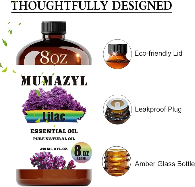 Lilac Essential Oil, Lilac Oil 8 Fl Oz 240ML for Diffuser Humidifier Yoga Cleaning DIY Candle Soap Making MUMAZYL Essential Oils