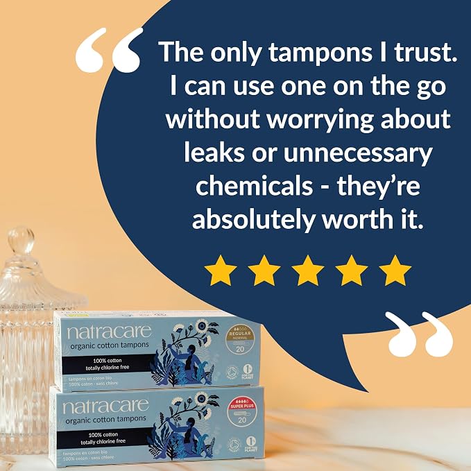Natracare 2000 Organic All Cotton Non-Applicator Tampons 20 Count, 3 Pack