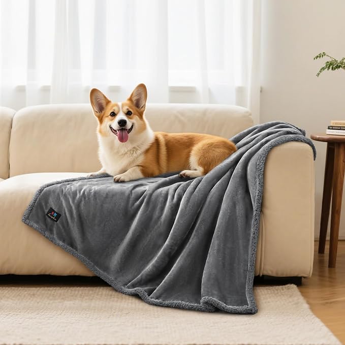 Luciphia Waterproof Bed Blanket Washable,Soft Sherpa Fleece Puppy Reversible Throw Blankets for Small Dog Cat,Furniture Cover Protector Couch Bed from Liquid Pee and Pet Fur, Light Grey, 40" x 28"
