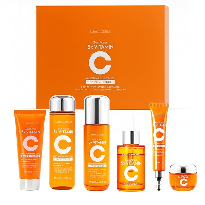 Vitamin C Skincare Set for Women – 6-Piece Hydrating Face Care Kit, Anti-Aging Routine & Moisturizing Skincare Gift Set for All Skin