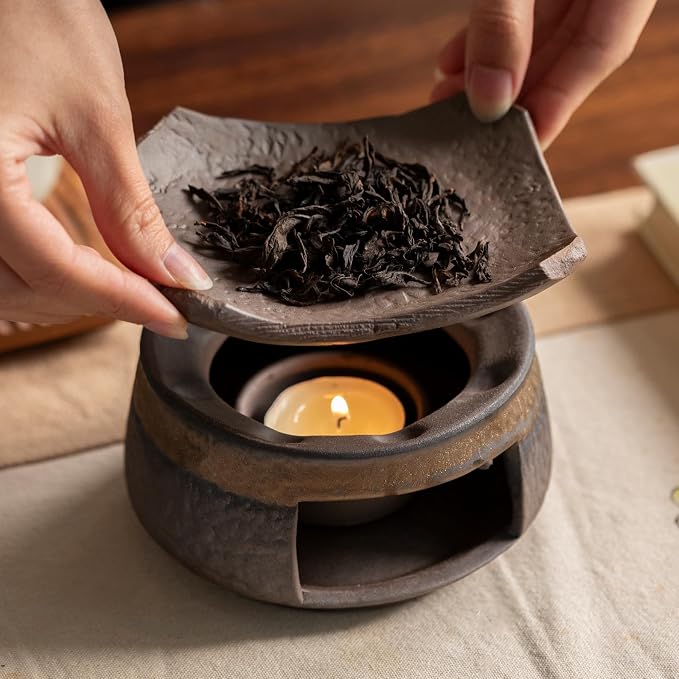 Cedar Aromatherapy Burner & Ceramic Oil Warmer for Home & Office (Heat-Resistant Tile Baking Tray + Stone-Patterned Oven + Accessories)