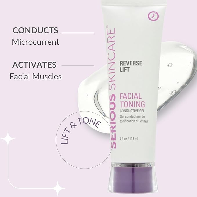 Collagen Based Conductive Activator Gel for Use with Face Microcurrent Toning, Body Contouring, RF Facial Machine - Hydrating Non-Sticky Formula - Easy Glide - Serious Skincare Reverse Lift 4 oz