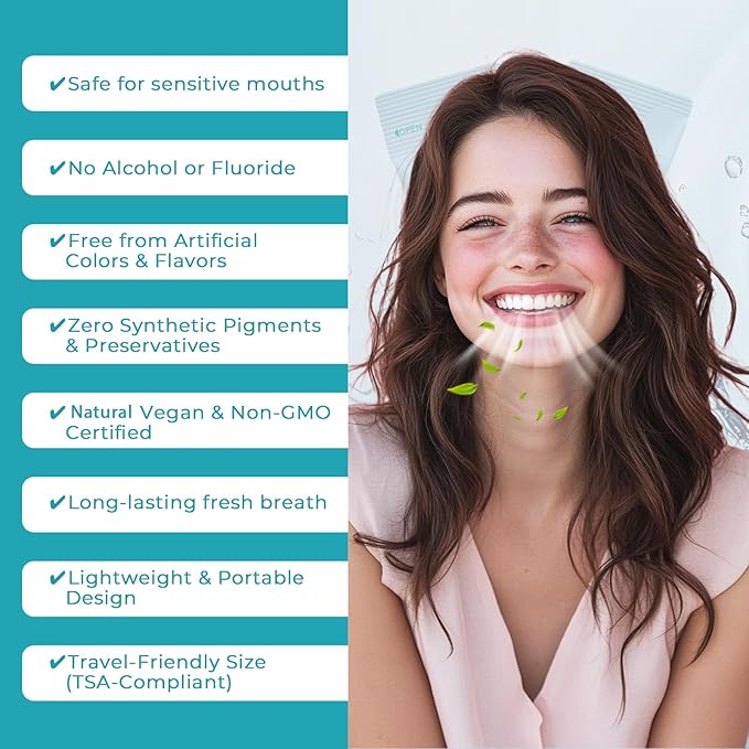 Dincherbel Travel Mouthwash Packets (60 Count) - Alcohol & Fluoride Free Natural Mint Mouth Wash - TSA Approved Individual Packets - Portable, Leak-Proof Sachets for Bad Breath, Gum Health & Dry Mouth