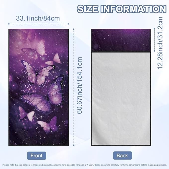 INSTANTARTS Purple Butterfly Towel Car Seat Covers Sports Car Towel Mat for Yoga and Travel