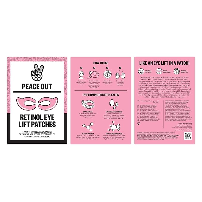 PEACE OUT Age Defying Set, Retinol Eye Jelly Stick + Retinol Eye Lift Patches Bundle for Under Eye Treatment for Fine Lines & Wrinkles, with Encapsulated Retinol, Peptides & Squalane